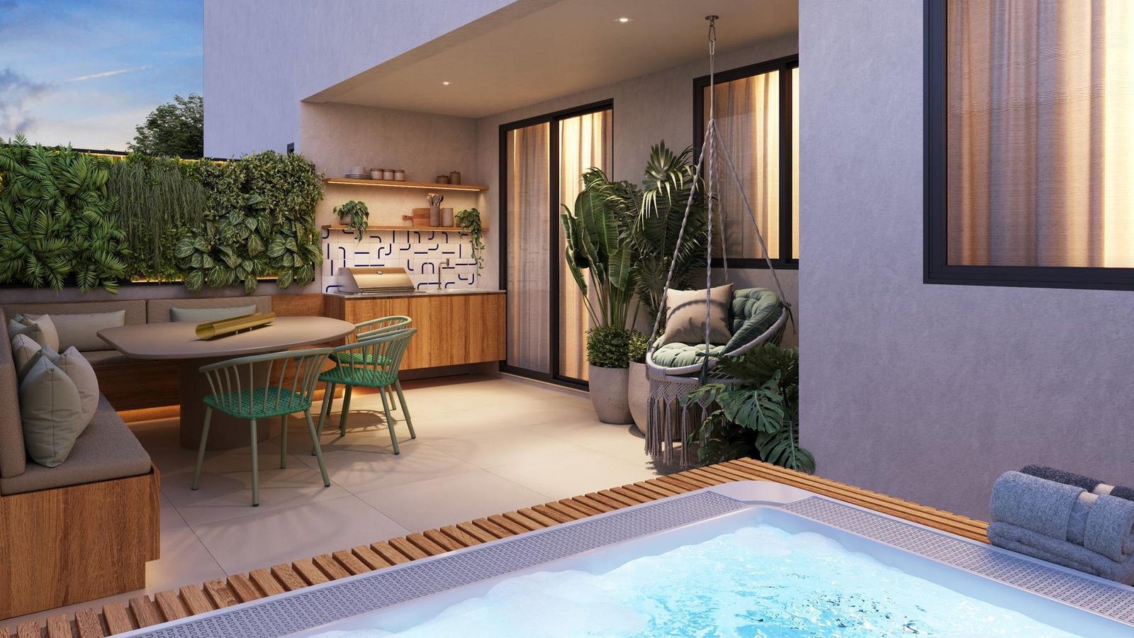 Perspectiva de garden com piscina privativa do Maris Charitas